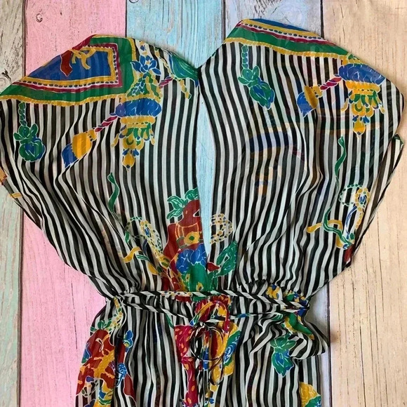 Zara floral and stripes short sleeve long kimono with front buttons - Picture 9 of 9